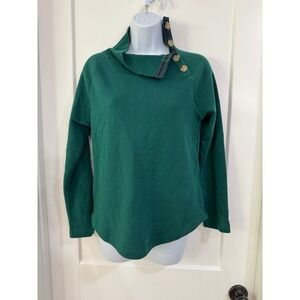 J. Crew Button Mock Neck Pullover Top Green Long‎ Sleeve Casual XS